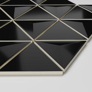 Geometrica Black- 3d Pyramid- 3"x4" Gloss Ceramic Mosaic on 13"x11" Sheet - corner view