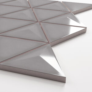 Geometrica Light Gray- 3d Pyramid- 3"x4" Gloss Ceramic Mosaic on 13"x11" Sheet - corner view