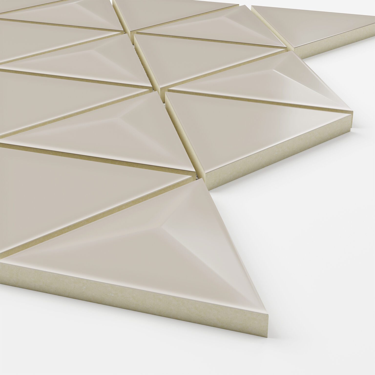 Geometrica Taupe- 3d Pyramid- 3"x4" Gloss Ceramic Mosaic on 13"x11" Sheet - corner view