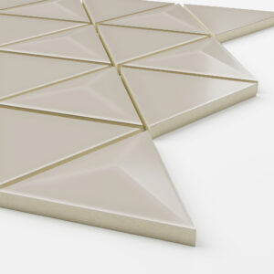Geometrica Taupe- 3d Pyramid- 3"x4" Gloss Ceramic Mosaic on 13"x11" Sheet - corner view