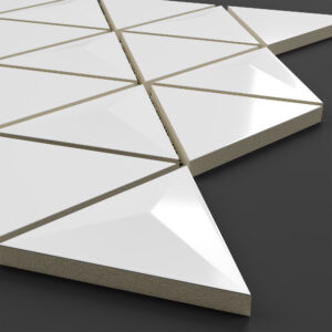Geometrica White- 3d Pyramid- 3"x4" Gloss Ceramic Mosaic on 13"x11" Sheet - corner view