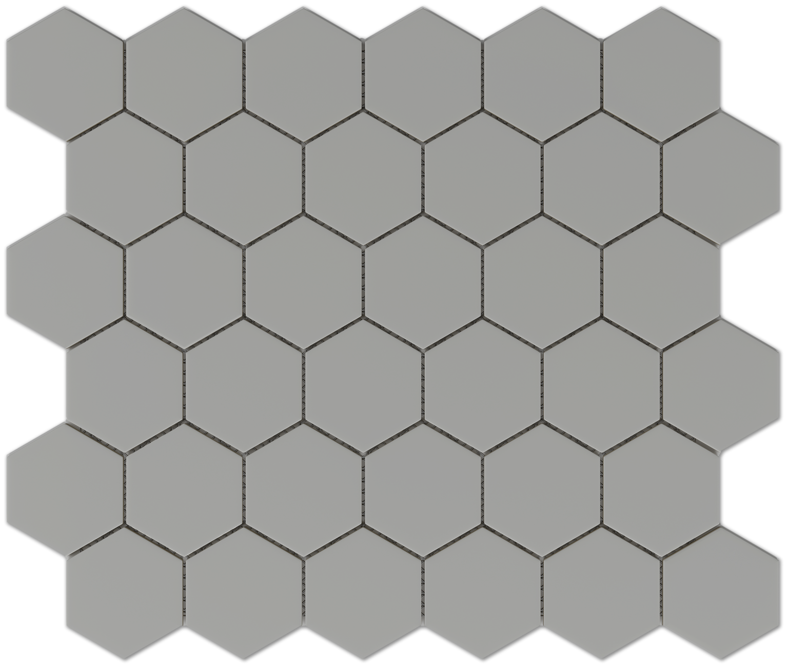 2.5" x 2" Hexagon Light Gray textured porcelain mosaic on a 11" x 13" sheet