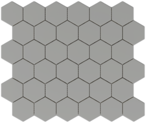 2.5" x 2" Hexagon Light Gray textured porcelain mosaic on a 11" x 13" sheet