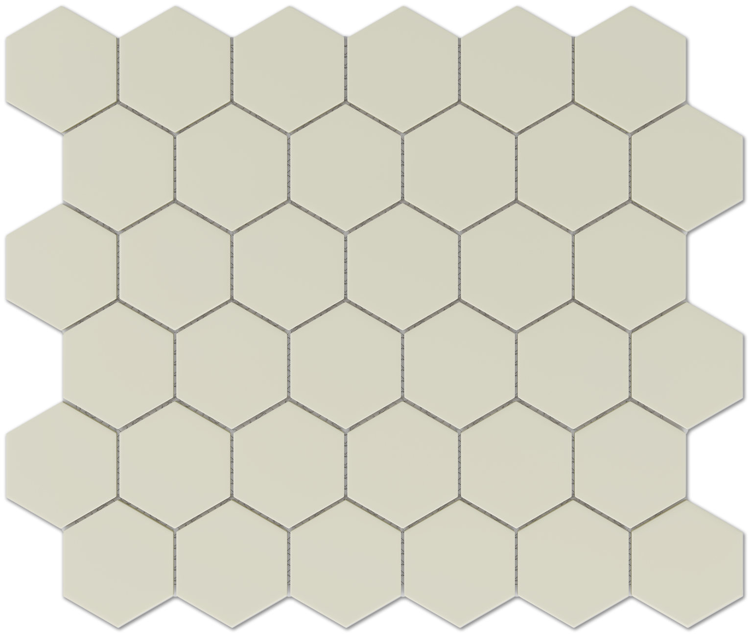 2.5" x 2" Hexagon Taupe textured porcelain mosaic on a 11" x 13" sheet