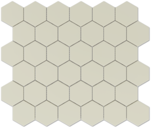 2.5" x 2" Hexagon Taupe textured porcelain mosaic on a 11" x 13" sheet