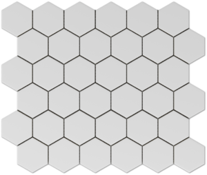 2.5" x 2" Hexagon White textured porcelain mosaic on a 11" x 13" sheet