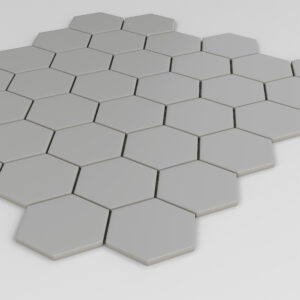 2.5" x 2" Hexagon Light Gray textured porcelain mosaic on a 11" x 13" sheet - corner view