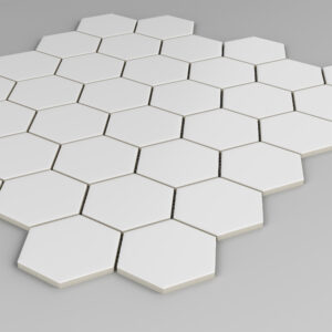 2.5" x 2" Hexagon White textured porcelain mosaic on a 11" x 13" sheet - corner view