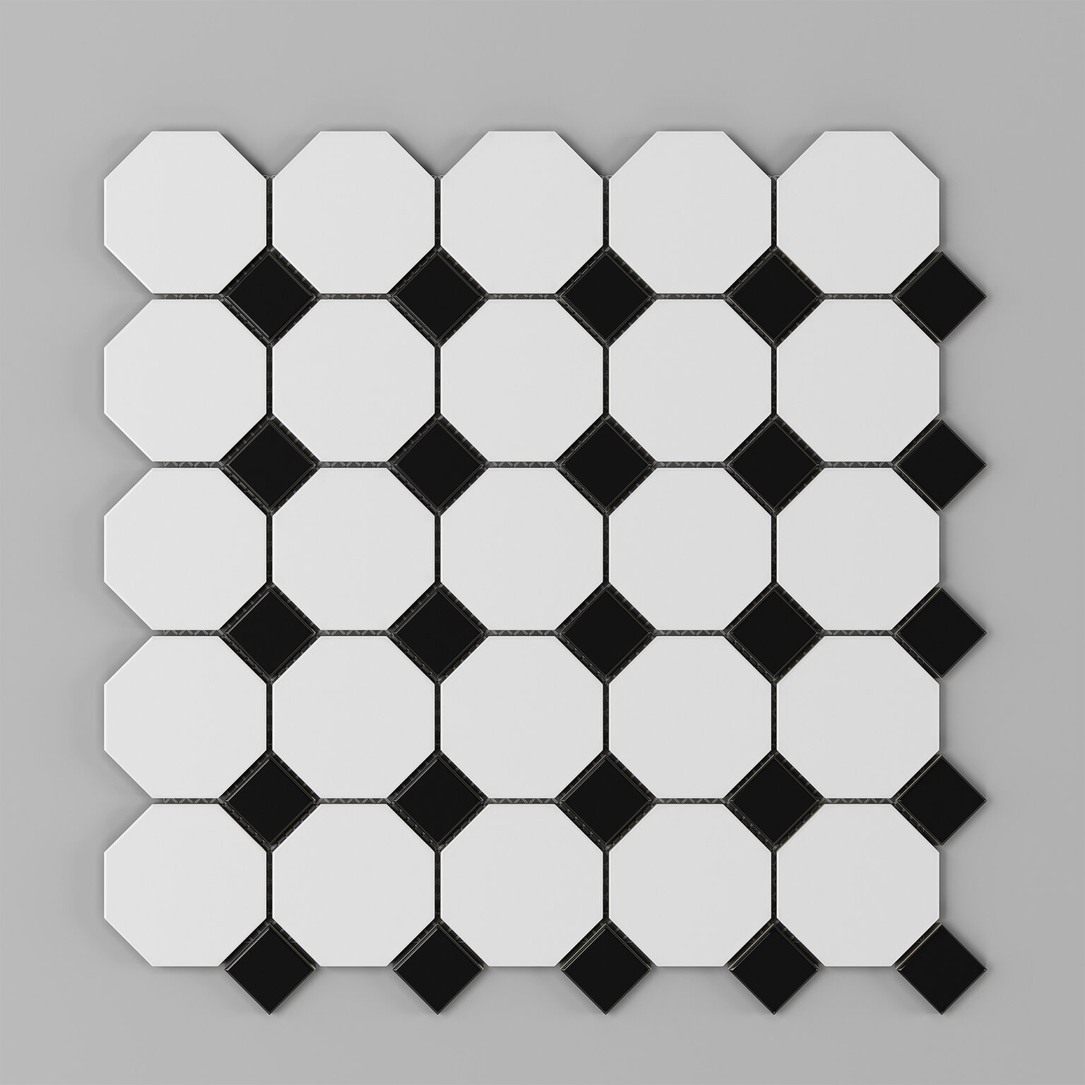 Octagon White/Black Porcelain Mosaics- 2x2 on 11.5" x 11.5" Sheet- Satin/Matte