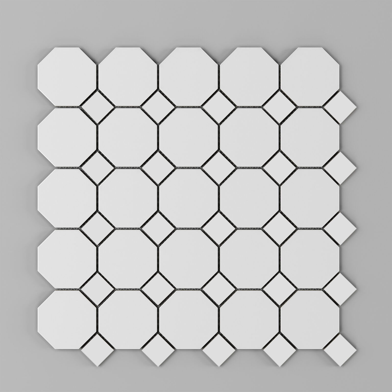 Octagon White Porcelain Mosaics- 2x2 on 11.5" x 11.5" Sheet- Satin/Matte