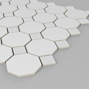 Octagon White/White Porcelain Mosaics- 2x2 on 11.5" x 11.5" Sheet- Satin/Matte- Corner View