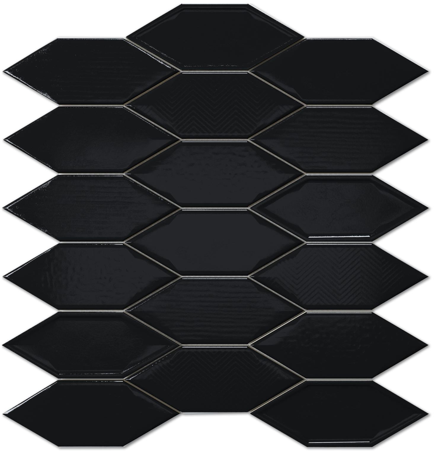 Picket Black Gloss Ceramic Pattern Mosaic- 4x2 Pickets on 11x11.5 Sheet
