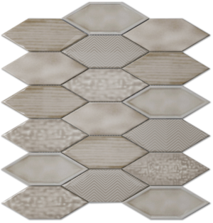 Picket Taupe Gloss Ceramic Pattern Mosaic- 4x2 Pickets on 11x11.5 Sheet