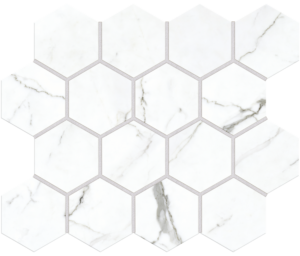 PreeminentII White 3x3 Hex Mosaics on a 10.25x11.75 sheet - porcelain, matte