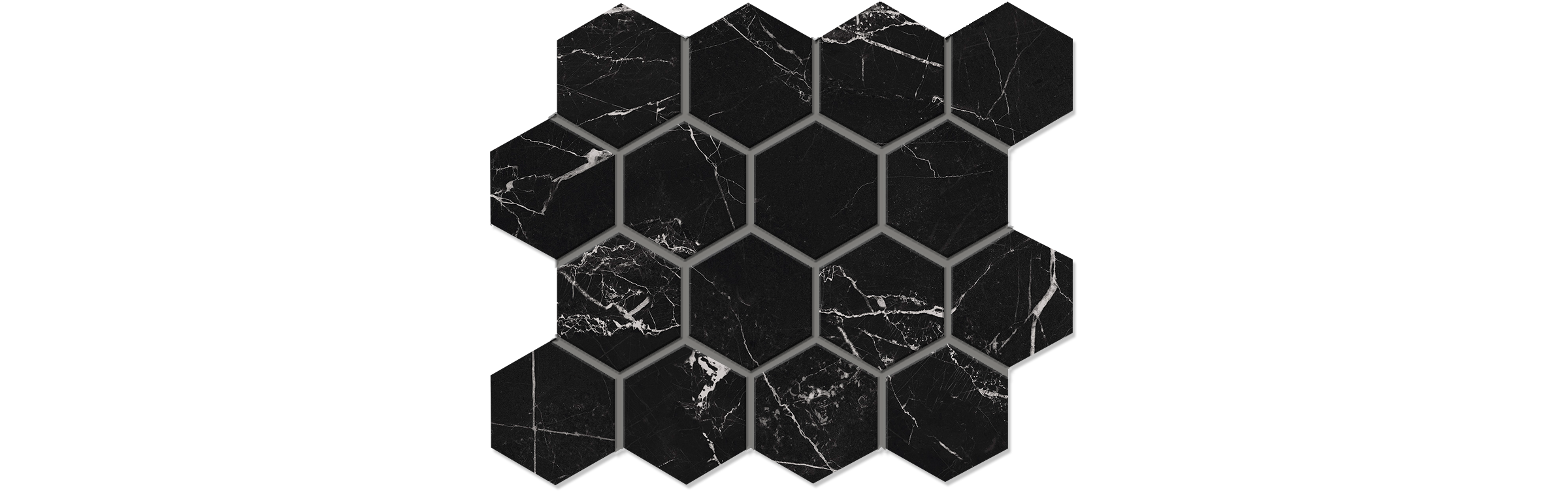 Nero Black 3x3 Hexagonal Porcelain Mosaics - Matte