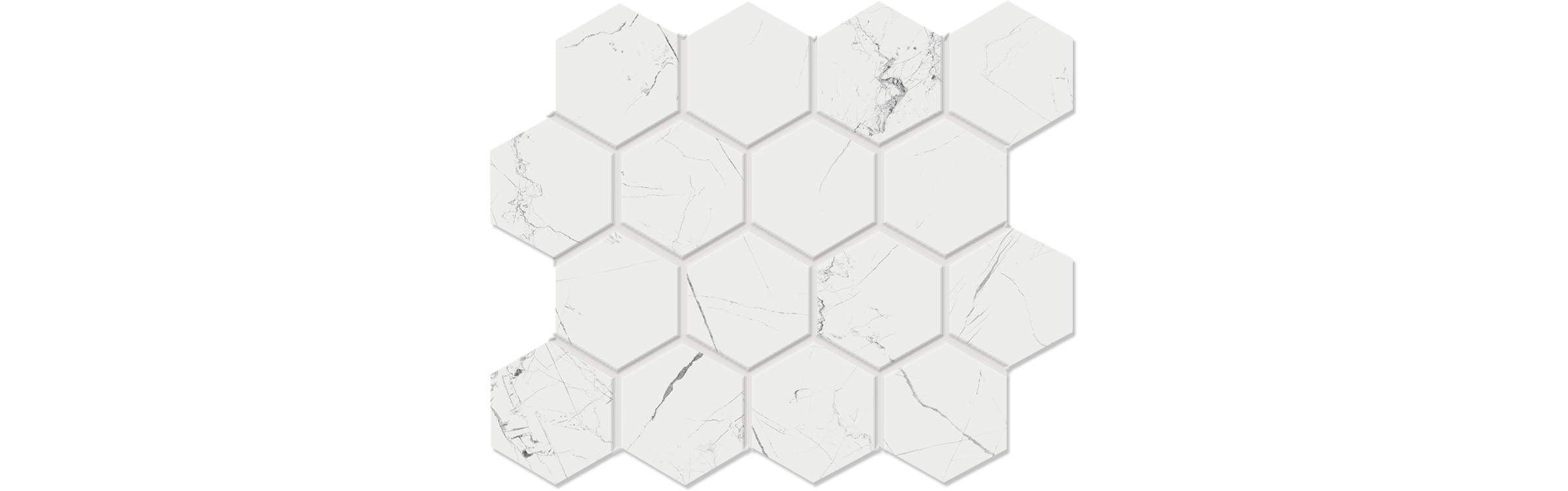 Nero White 3x3 Hexagonal Porcelain Mosaics - Matte