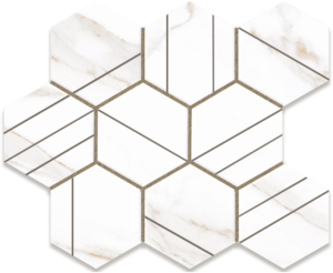 Sherron Oro 4x4 Porcelain Hexagonal Mosaics on 11.22" x 13.66" Sheet