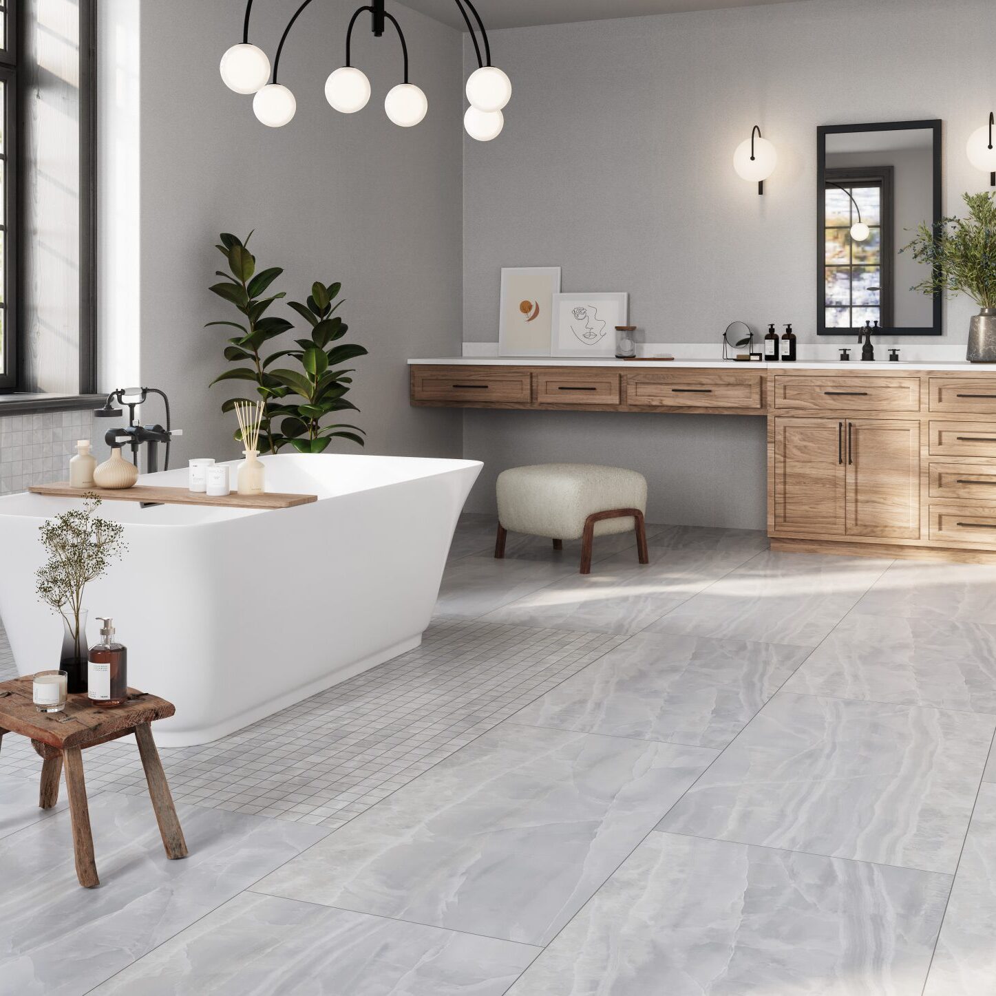 Era Mystic Gray 24x48 and mosaics porcelain tile lifestyles